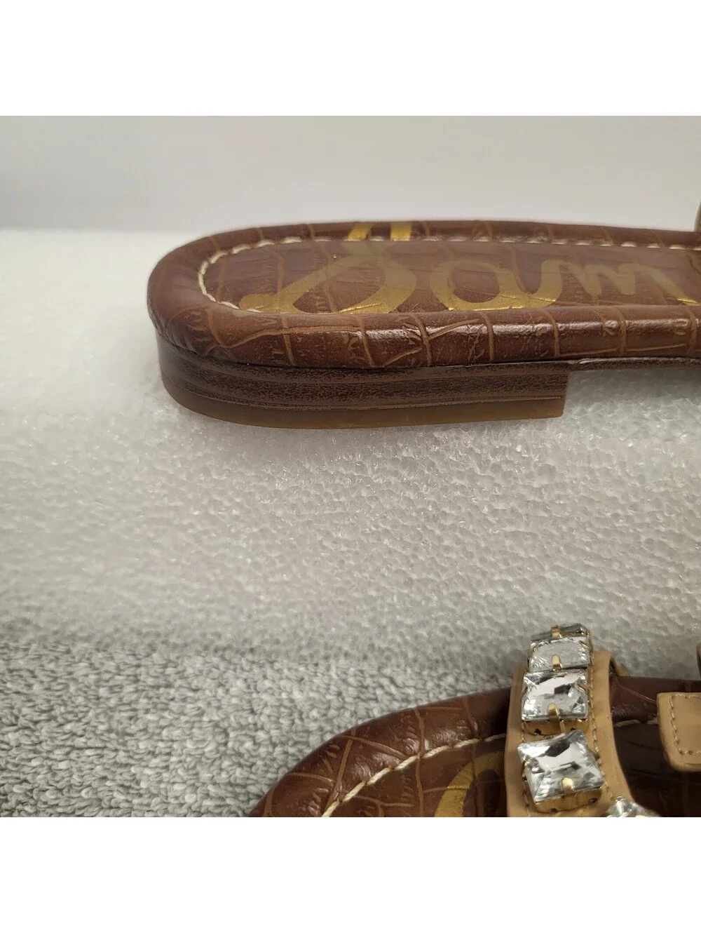 Sam Edelman Embellished Slide Sandals Women's Size 8.5M Brown with lg rhinestone